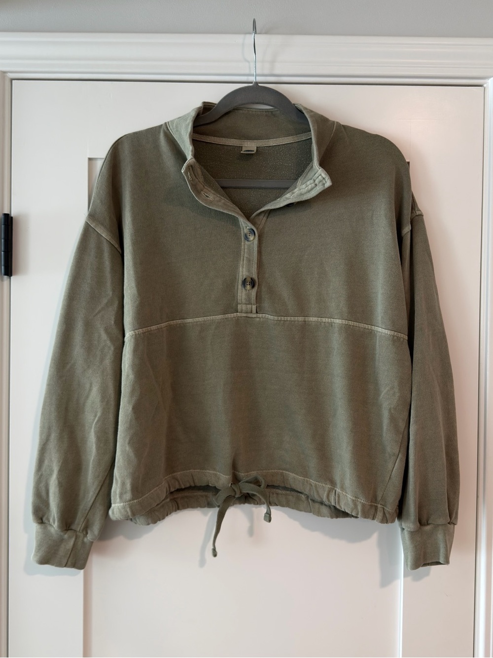 Olive Green Cropped Henley Sweatshirt